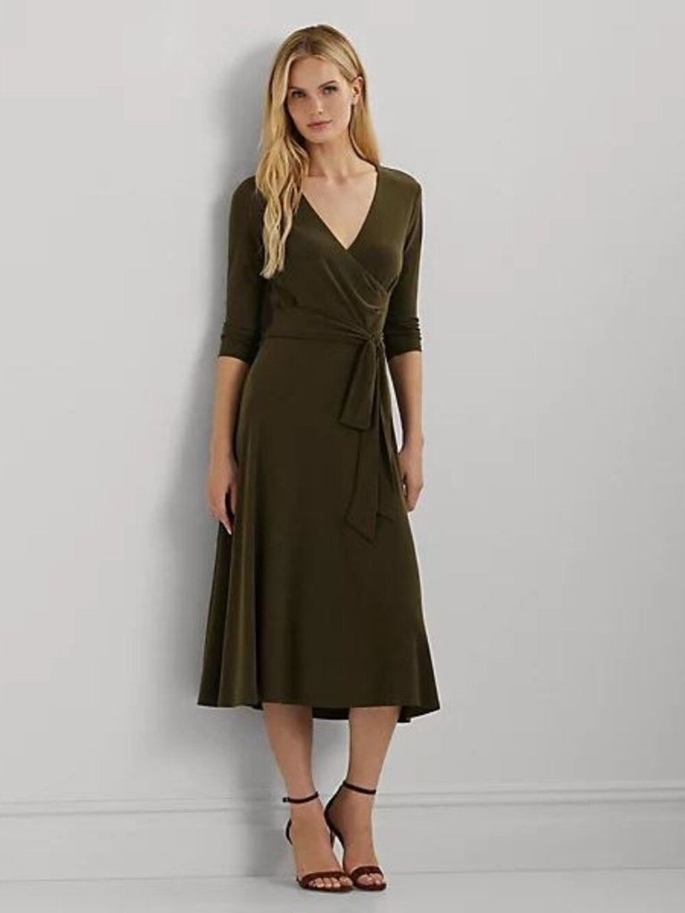 $145 Lauren Ralph Lauren Surplice Jersey Dress Green Size 12